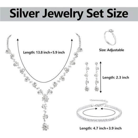 Rhinestone Jewelry Set for Women Sparkly Silver Clutch Purse Wedding Bridal - Picture 5 of 5